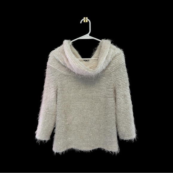 Vintage Sweaters - Vintage Y2K Era Joseph Ribkoff White Off-the-Shoulder Textures Sweater Size 4